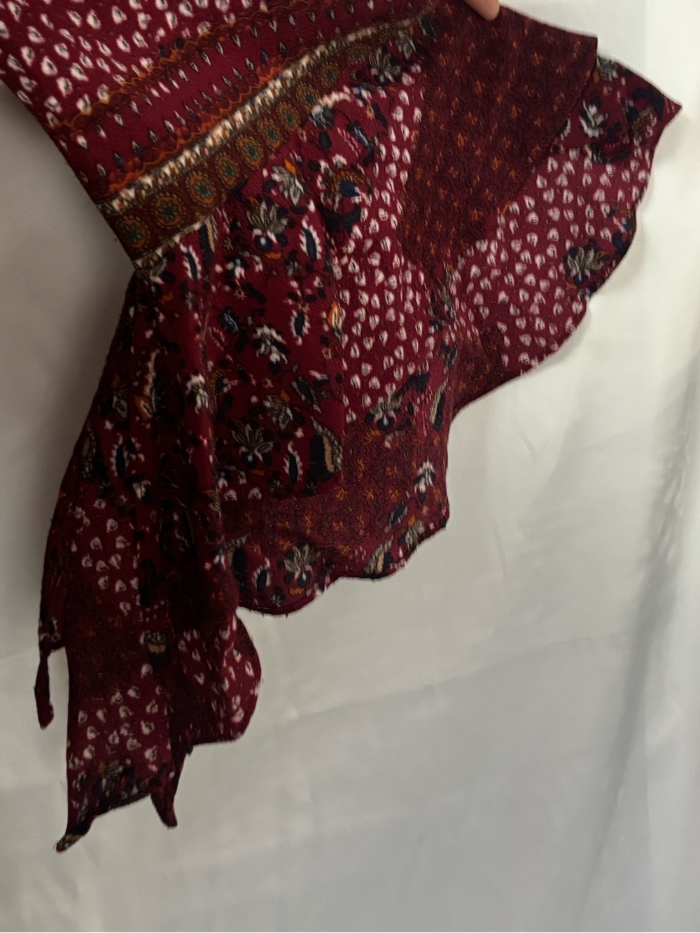 Umgee Burgundy Paisley Tiered Dress Flare Ruffle Bell Sleeve Lg Festival Peasant - Picture 3 of 8